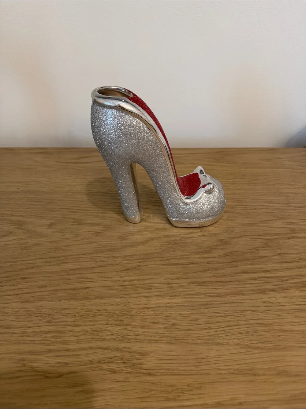 Silver and Red Glitter Women's Decorative Shoe Vase